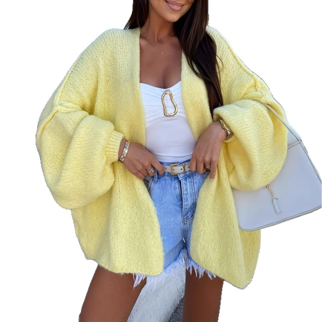 Yellow Lantern Sleeve Cardigan Loose Street Style Hipster Sweater - Teleplus lantern sleeve