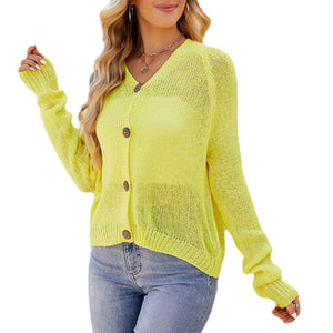 Yellow or Pink Knitted Cardigan Womens Button Up Lightweight Sweater S-XL - Teleplus knitted cardigan