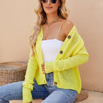 Yellow or Pink Knitted Cardigan Womens Button Up Lightweight Sweater S-XL - Teleplus knitted cardigan
