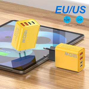 Yellow USB Charger with Double and Dual PD Output 12W for Multi-Device Charging - Power-Hungry Friends double usb