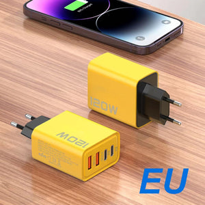 Yellow USB Charger with Double and Dual PD Output 12W for Multi-Device Charging - Power-Hungry Friends double usb