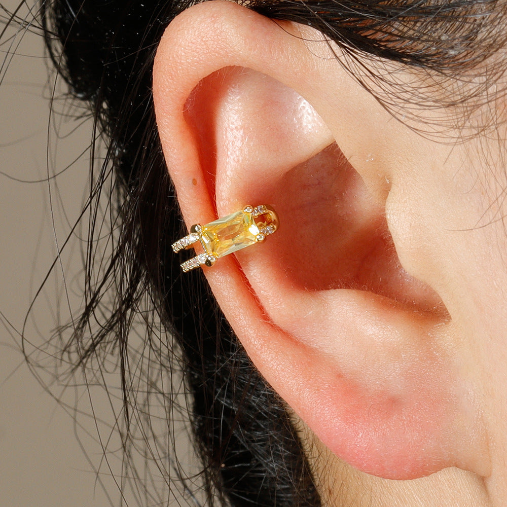 Gold and Silver Electroplated Geometric Earrings with Yellow Zircon for the United States - Sparkly Ear Clips Gals