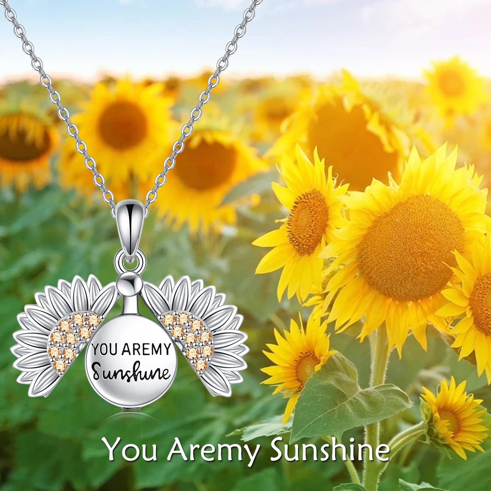 You are My Sunshine Necklace Sterling Silver Sunflower Necklace For Women Urn Necklace - You Are My Sunshine Necklace