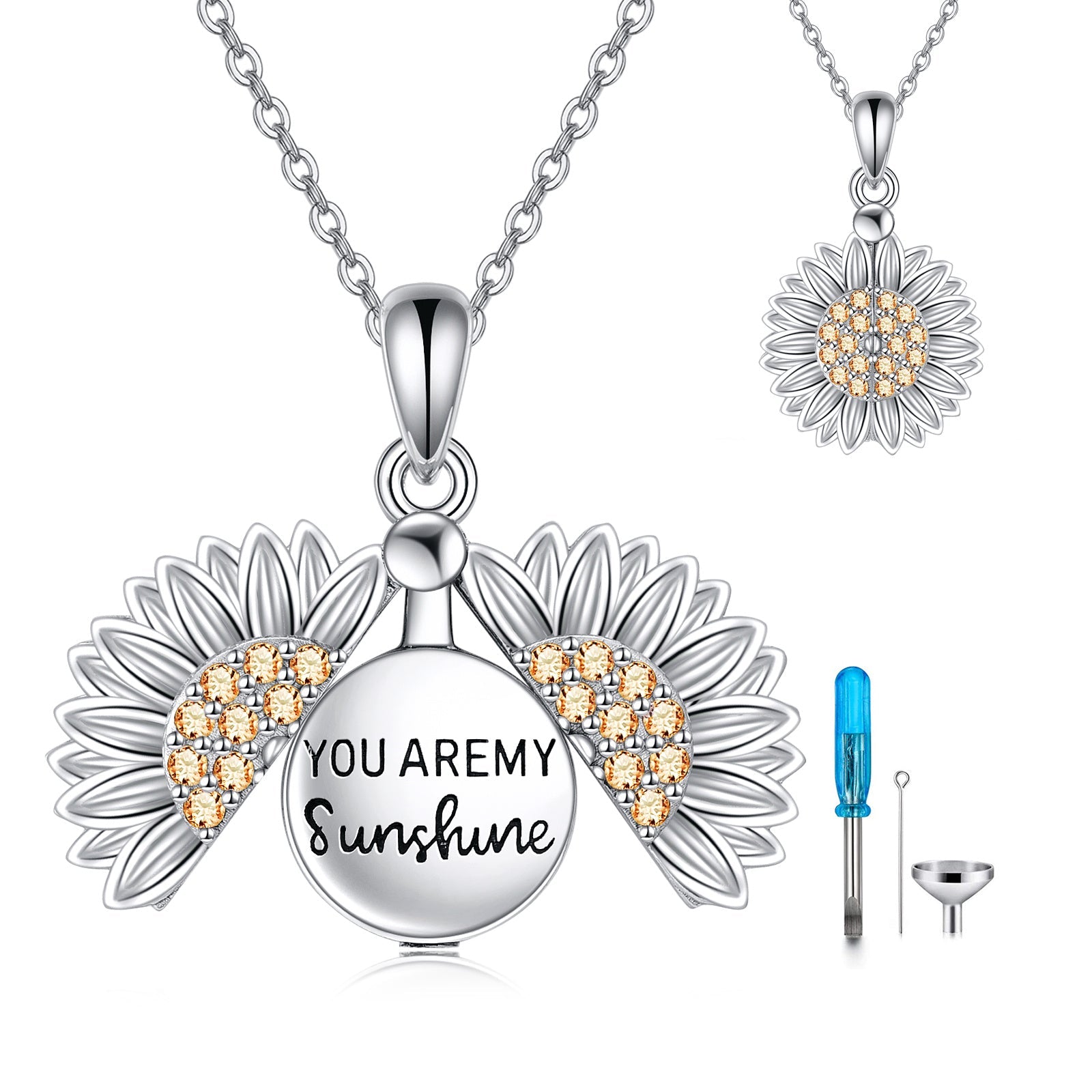 You are My Sunshine Necklace Sterling Silver Sunflower Necklace For Women Urn Necklace - You Are My Sunshine Necklace