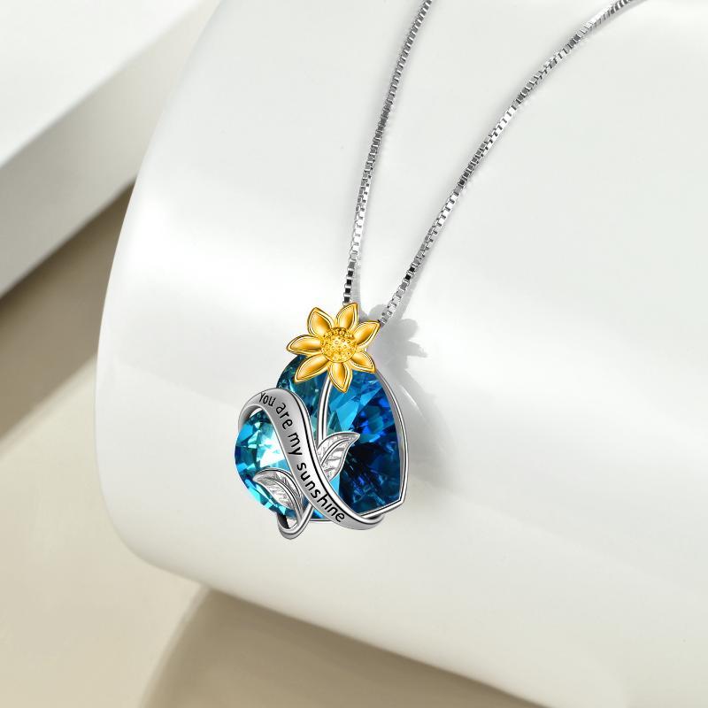 You Are My Sunshine Sunflower Pendant Necklace In Sterling Silver With Crystal - Sunshine Pendant Necklace for Radiant