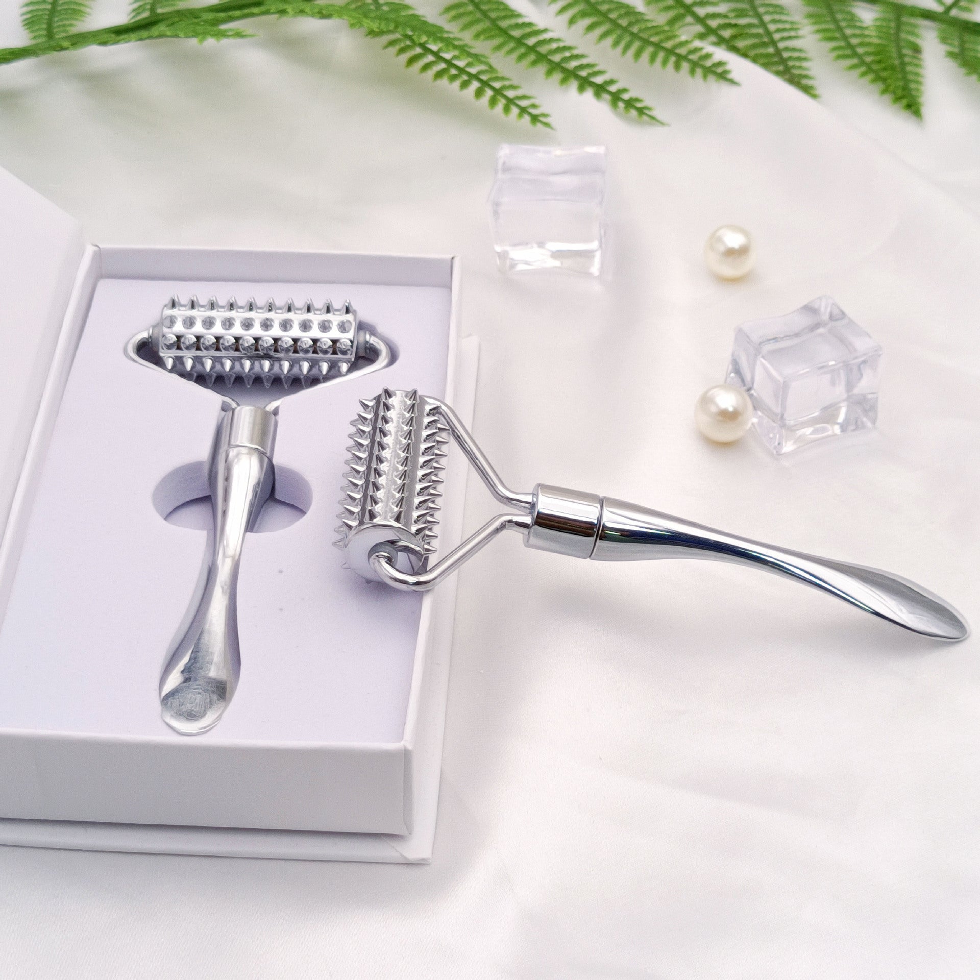 Zinc Alloy Micro Needle Roller Face Slimming Device Massage Stick Silver - for Slimmer Faces micro needle roller face