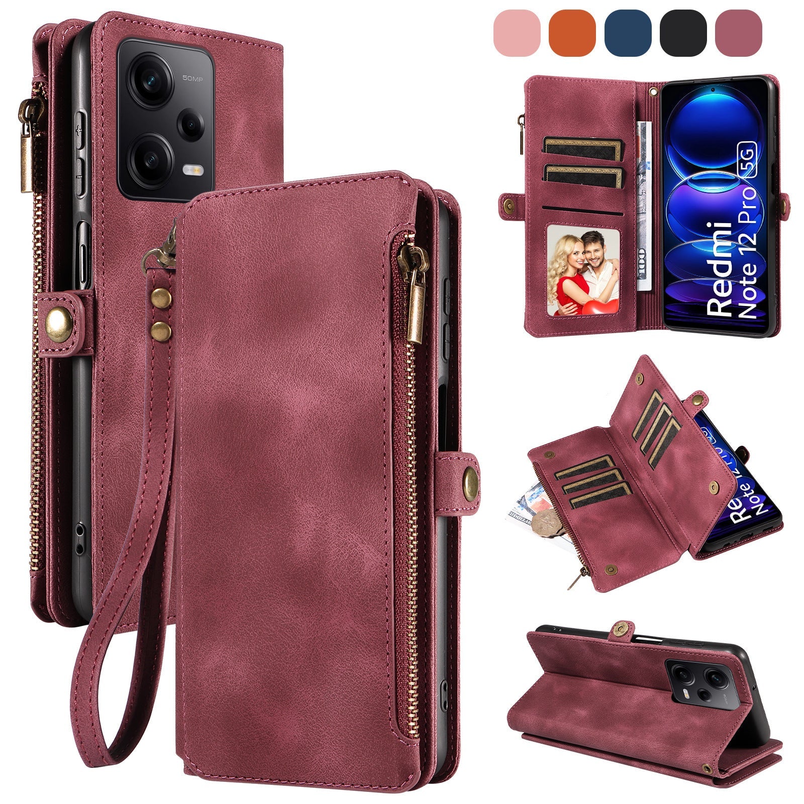 Zipper Leather Case Phone Case Multifunctional Protective Cover - Zipper Leather Case with Magnetic Suction Features