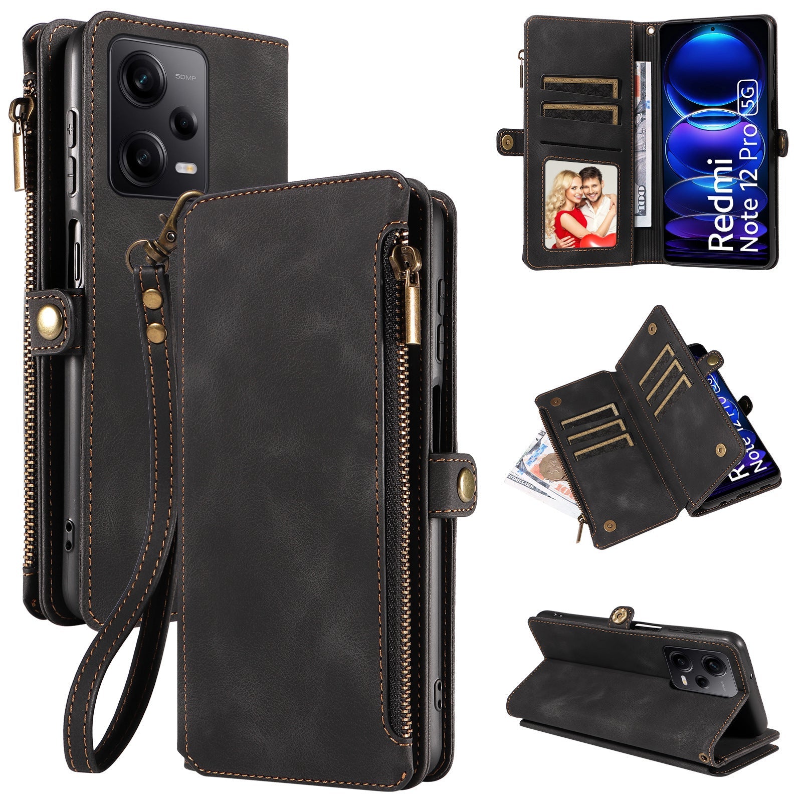 Zipper Leather Case Phone Case Multifunctional Protective Cover - Zipper Leather Case with Magnetic Suction Features