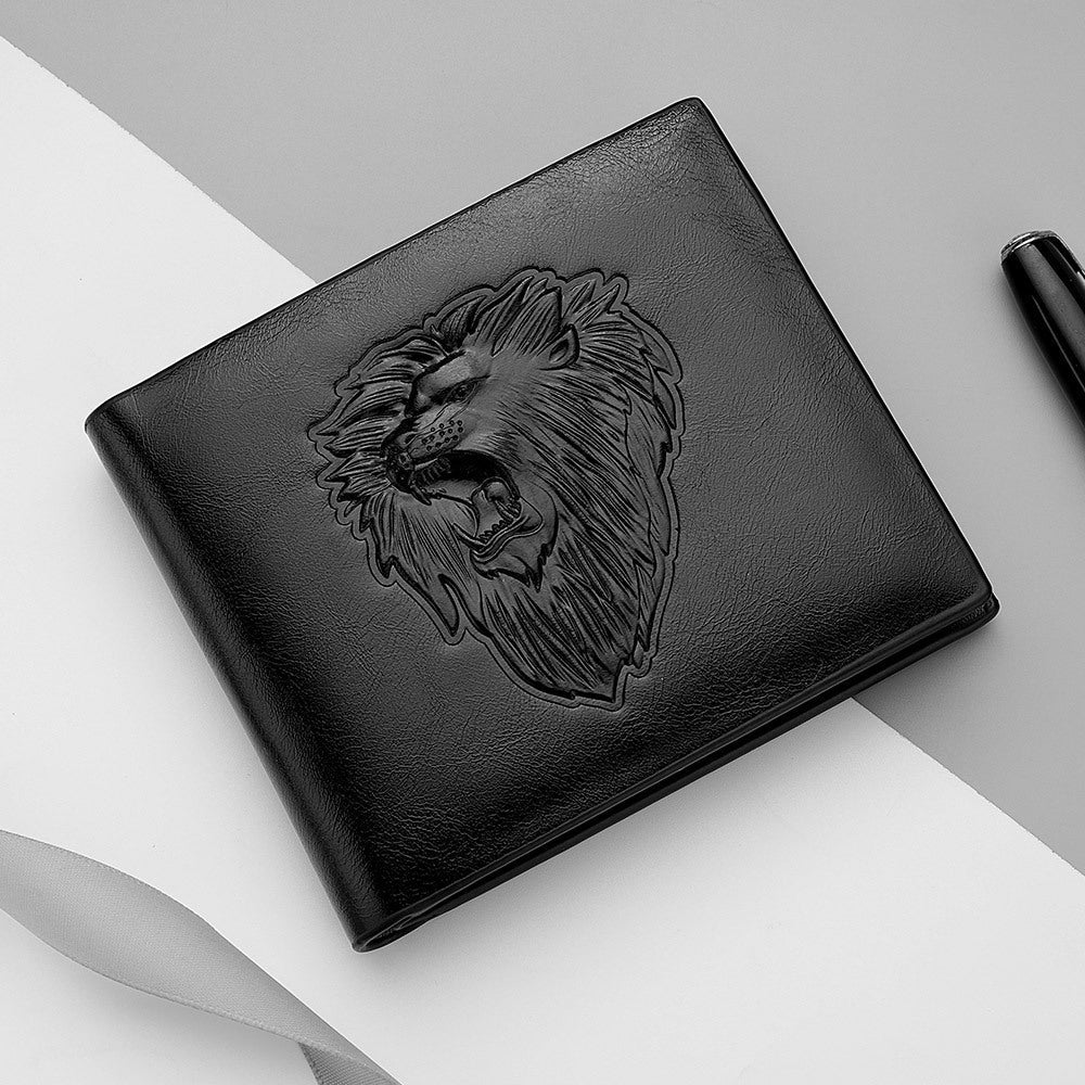 Zipper Wallet Lion Animal Pattern Men’s Card Holder with Embroidery - Teleplus for Men zipper wallet lion animal