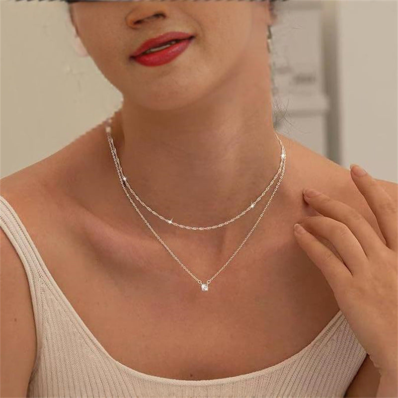 Zircon Double-layer Water Ripple Clavicle Necklace - Ride the Wave with Our Sparkly Zircon Necklace