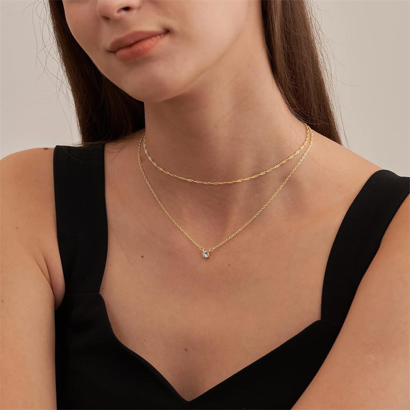 Zircon Double-layer Water Ripple Clavicle Necklace - Ride the Wave with Our Sparkly Zircon Necklace