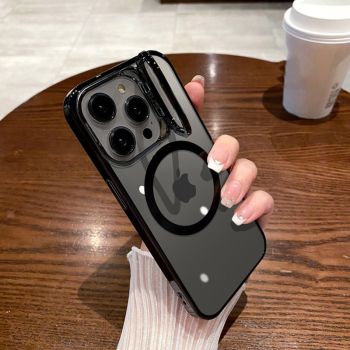 Apple iPhone 15 Pro Kılıf Standlı Magsafeli Cam Kapak Kamera Korumalı
