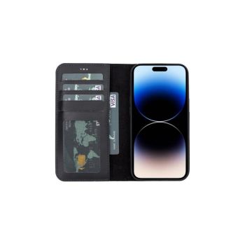 Apple iPhone 15 Pro hoesje Echt lederen portemonnee met verborgen magneet