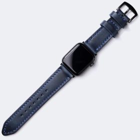 Apple Watch Ultra 49 mm El Yapımı Deri Kordon Kayış Koyu Mavi