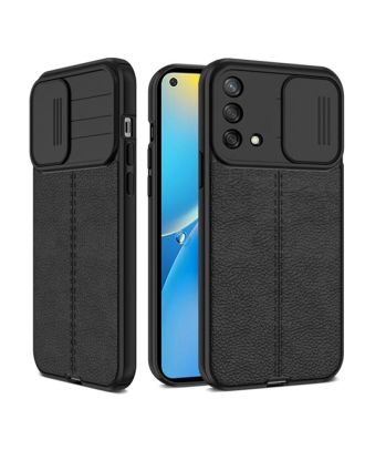 Oppo A54 4G Case Camera Sliding Leather Textured Matte Silicone