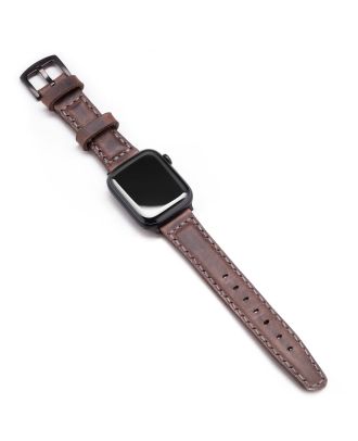 Apple Watch SE 44 mm El Yapımı Deri Kordon Kayış Kahverengi Açık