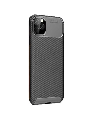 Apple iPhone 11 Pro Max Hoesje Zwart Carbon Design Siliconen+Nano Glas
