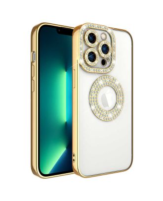 Apple iPhone 12 Pro Case Camera Protection Stone Embellished Back Transparent Silicone