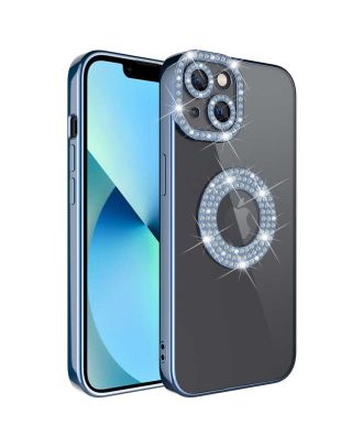Apple iPhone 13 hoesje met camerabescherming Steen verfraaid transparante siliconen achterkant