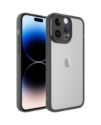 Apple iPhone 14 Pro Max Kılıf Post Transparan Silikon Renkli Nikelaj Tuşlu