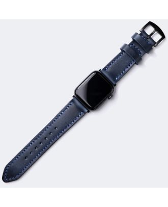 Apple Watch 44 mm El Yapımı Deri Kordon Kayış Koyu Mavi