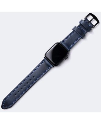 Apple Watch Ultra 2 49 mm El Yapımı Deri Kordon Kayış Petrol Mavisi