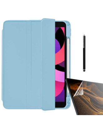 Apple iPad Air 10.9 2020 4.Nesil Kılıf Kalem Bölmeli Arkası Şeffaf Standlı nt22 + Nano + Kalem
