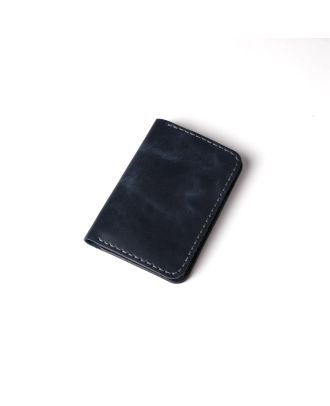 Vertical Handmade Leather Wallet Blue