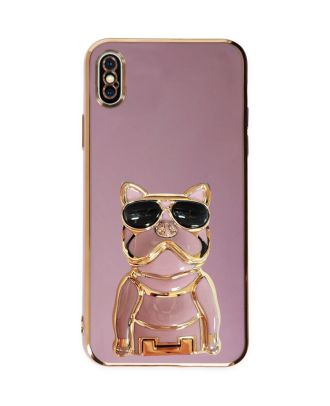 Apple iPhone Xs Case with Camera Protection Dog Pattern Stand Silicone