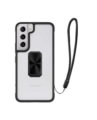 Samsung Galaxy S22 Kılıf V Bax Yüzüklü Şeffaf Kenar Silikon Koruma