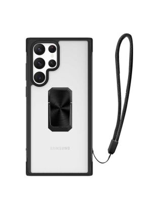 Samsung Galaxy S22 Ultra Kılıf V Bax Yüzüklü Şeffaf Kenar Silikon Koruma