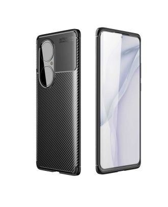 Huawei P50 Pro Case Negro Carbon Look Protected Silicone Lux