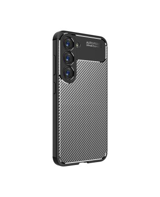 Samsung Galaxy S23 Plus Hoesje Zwart Siliconen Carbon Camera Beschermd +Nano Glas