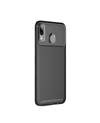 Huawei Y6 2019 Hoesje Zwart Carbon Design Siliconen+Nano Glas