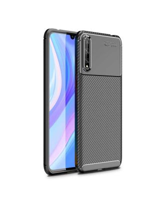 Huawei Y8P Hoesje Negro Carbon Design Siliconen+Nano Glas