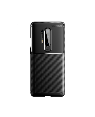 OnePlus 8 Pro Hoesje Zwart Carbon Design + Volledig Bedekkende Glasbeschermer