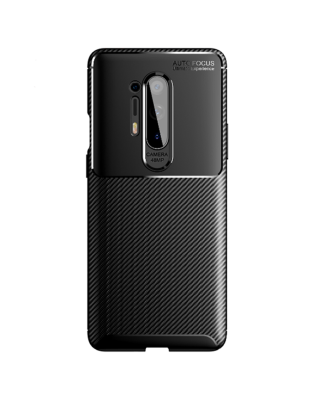 OnePlus 8 Pro Hoesje Zwart Carbon Design + Volledig Bedekkende Glasbeschermer