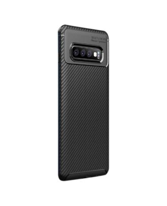 Samsung Galaxy S10+ Plus Hoesje Zwart Carbon Design+Gekleurd Glas