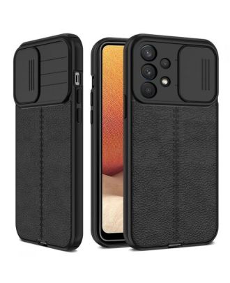 Samsung Galaxy A52S 5G Case Camera Sliding Leather Textured Matte Silicone+Nano Glass Protector