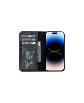 Apple iPhone 15 Pro Max hoesje Echt lederen portemonnee met verborgen magneet