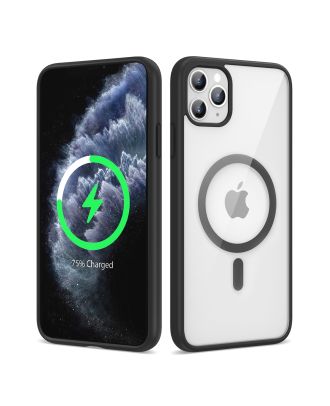 Apple iPhone 11 Pro Max Kılıf Ege Transparan Wireless Şarj Özellikli Buttom Magsafe Silikon