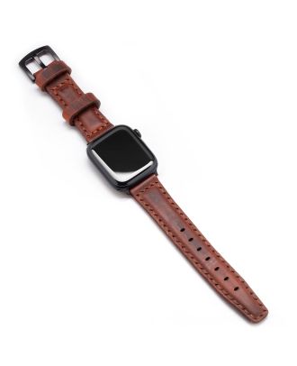 Apple Watch 7 45 mm El Yapımı Deri Kordon Kayış Taba