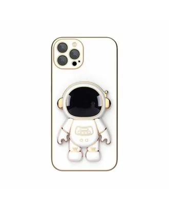 Apple iPhone 12 Pro Max Kılıf Kamera Korumalı Astronot Desenli Standlı Silikon